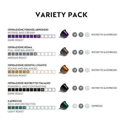 Nespresso Original Coffee Pods, 50 Mixed Pack - 10 Arpeggio, 10 Ristretto, 10 Capriccio, 10 Roma, 10 Livanto Capsules for Nespresso Machines. Make Espressos, Cappuccino and Macchiato. Recyclable Pods